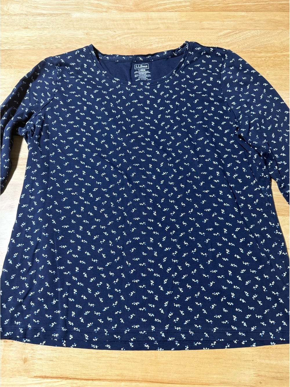 L.L.Bean Women’s Large Regular Navy Floral Supima Cotton 3/4 Sleeve Top